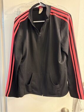 Women's Black Track-Style Varsity Jacket with Pink Stripes